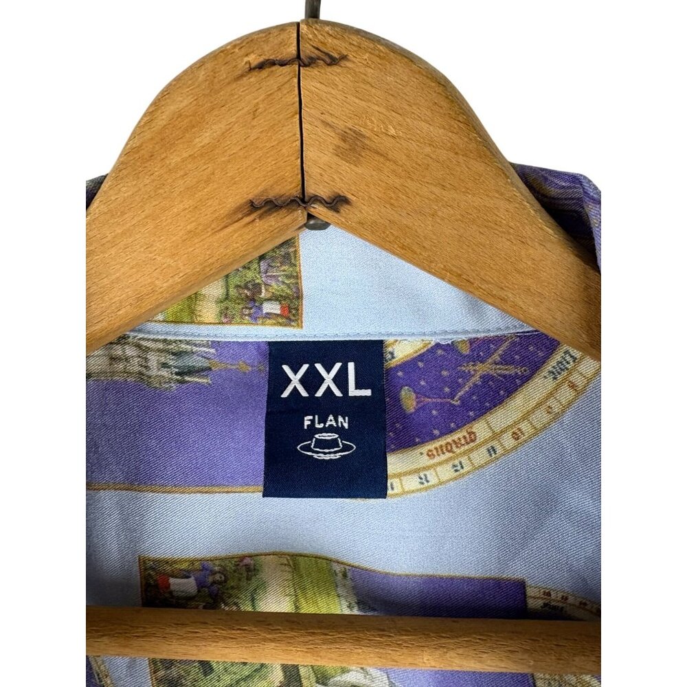 Flan Labs Silky Castle Print Button Up Shirt Men’… - image 3